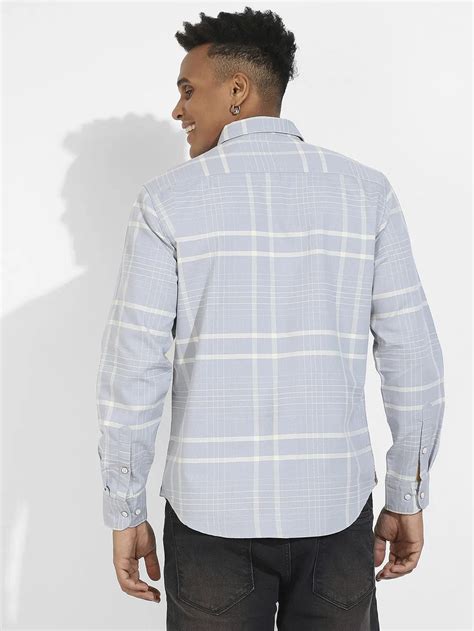 ₹899 | Campus Sutra Men's Light Grey Contrast Tartan Plaid Shirt ...