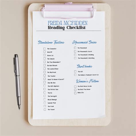 Freida Mcfadden Reading Log, Printable Reader Tracker, Freida Thriller ...