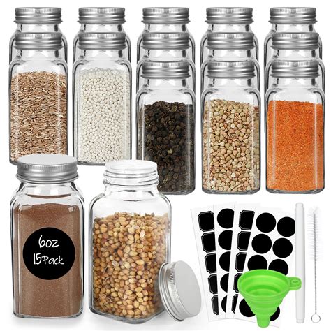 Buy 15 Pcs 6oz Glass Spice Jars Bottles, Square Spice Containers with ...