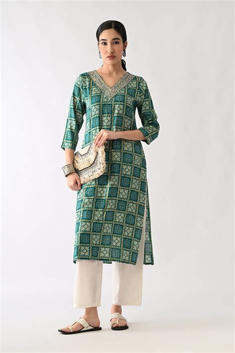 Buy | Women's Ethnic Wear | Sea Green Printed Kurta – SABHYATA CLOTHING