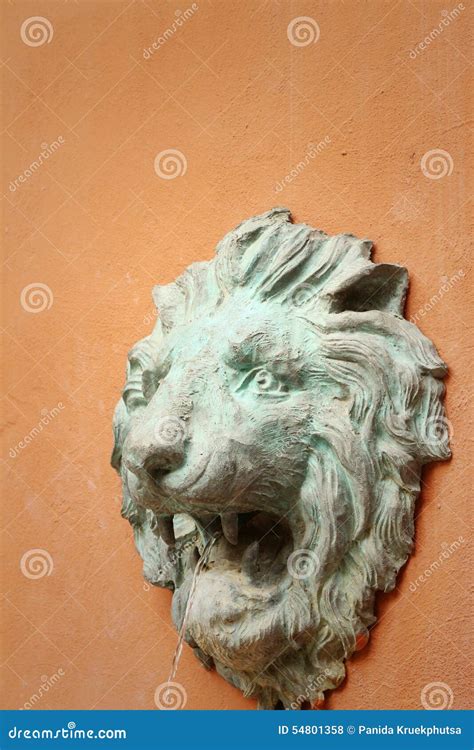 Lion Statue Spitting Water at the Park Stock Photo - Image of solid ...
