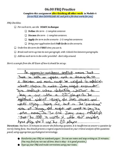 AP Psych 06.00 FRQ Practice - 06 FRQ Practice Complete this assignment ...
