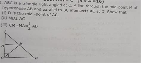 ABC is a right angled triangle at C. A line through the mid-point M of ...