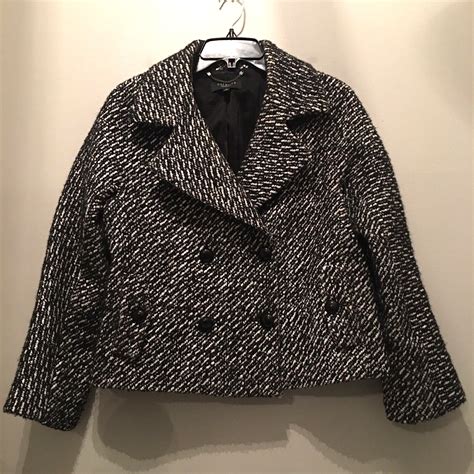 Talbots Tweed Jacket Pea Coat Womens 10 Black White W… - Gem