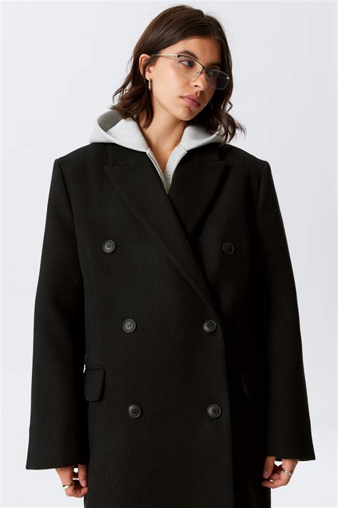 logan double-breasted wool-blend coat - Black | Weekday WW