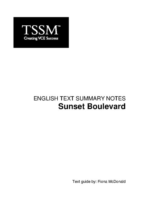 Sunset Boulevard notes - ENGLISH TEXT SUMMARY NOTES Sunset Boulevard ...