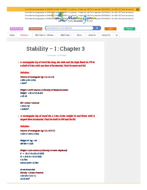 Solved Problems from Chapter 3 on Ship Stability (3) - Studocu