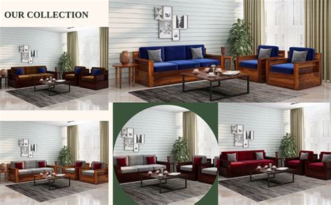 BNOTS Raiden Sheesham Wooden 5 Seater Sofa Set for Living Room | Five ...