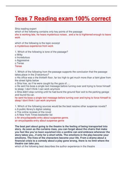 ATI Teas 7 Reading exam 100% correct QUESTIONS AND ANSWERS 2023 - Teas ...
