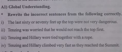 * A1) rewrite the incorrect sentances from the following correctly 3 ...