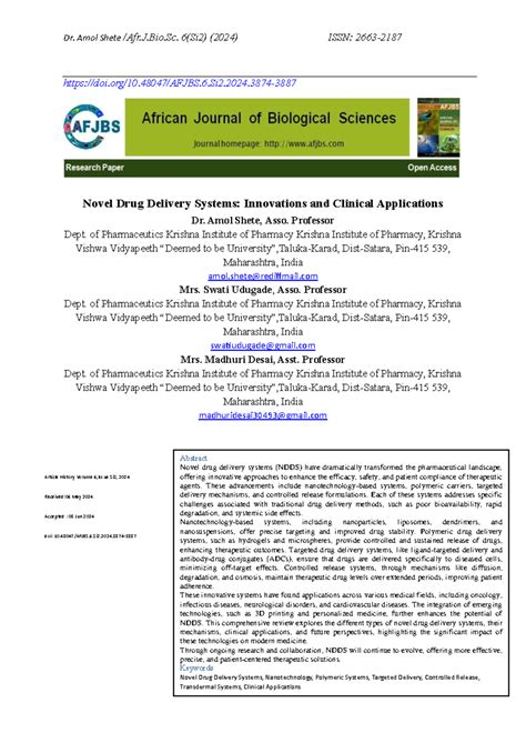 Novel Drug Delivery Systems (NDDS) Innovations & Clinical Applications ...