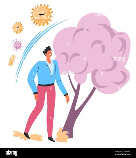 Male character strengthening immunity by walking in forest breathing fresh air. Increasing ...