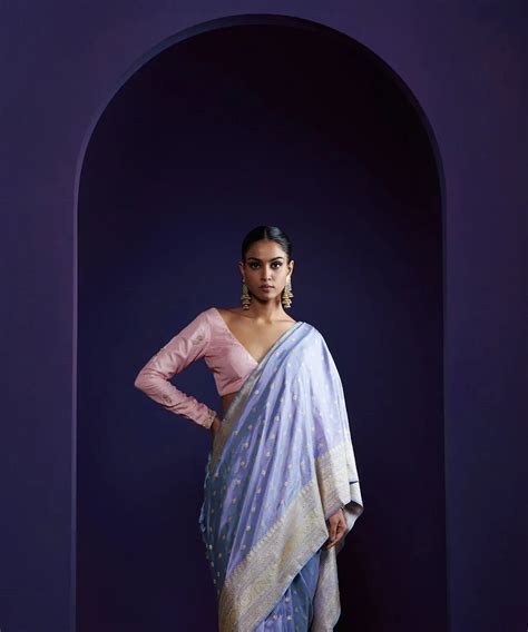 Light Blue And Lilac Dual Tone Kadhwa Booti Saree With Meenakari ...