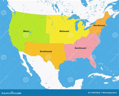 Color Map of the Regions of the United States of America Stock Vector - Illustration of hawaii ...