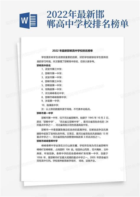 2022年最新邯郸高中学校排名榜单Word模板下载_编号qgbddmbk_熊猫办公