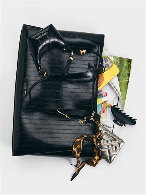 Black Augustine Eel-Effect Sculptural-Detail Tote Bag - Black - CHARLES ...