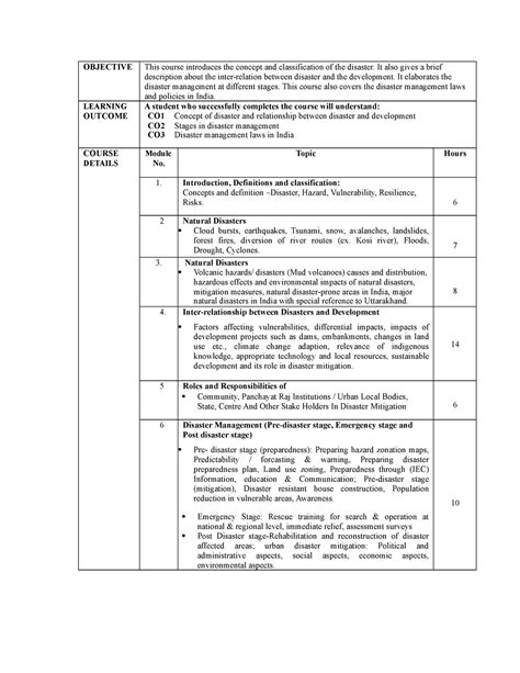 Disaster Management - OBJECTIVE This course introduces the concept and ...