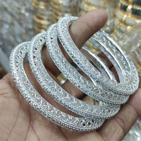 Pooja Bangles Silver Plated Austrian Stone Bangles Set – JewelEMarket