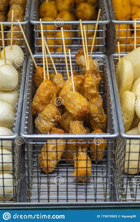Closeup Photo of Deep-fried Fish Ball Skewers at Food Stall Stock Photo ...