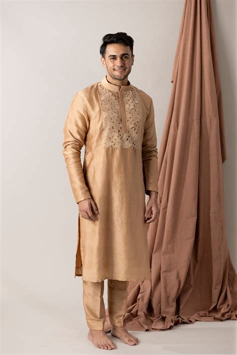 Silk kurta and pants with highlighted crochet yoke placket – Apeksha ...