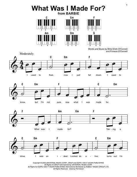 What Was I Made For? (from Barbie) by Billie Eilish Sheet Music for ...
