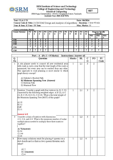DAA K Kishore Set C - Qpaper for 21CSC204J Design and Analysis of ...
