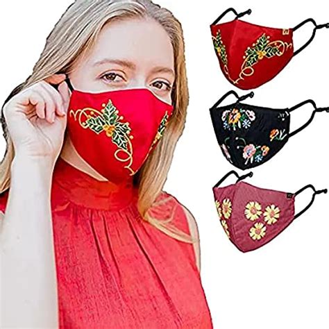 Super fancy Mask Floral Embroidered Face Mask 100% Cotton Lining ...