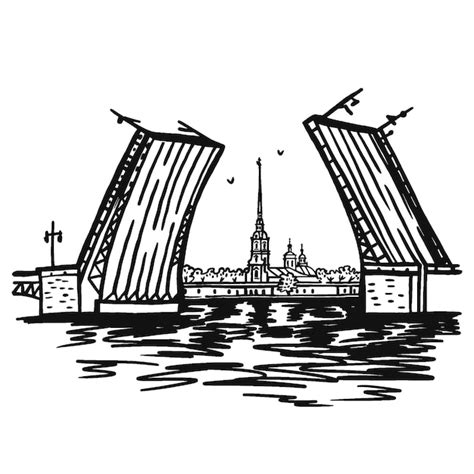 Premium Vector | Drawbridge in st petersburg with a view of the peter ...