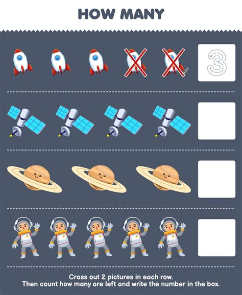 Education game for children count how many cute cartoon rocket ...