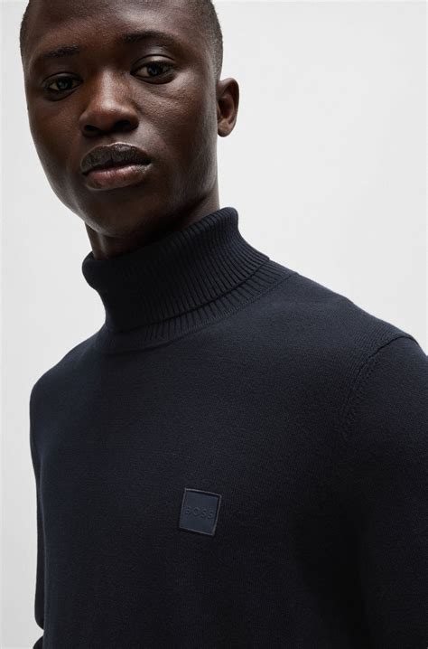 BOSS - Rollneck sweater in cotton and cashmere - Dark Blue