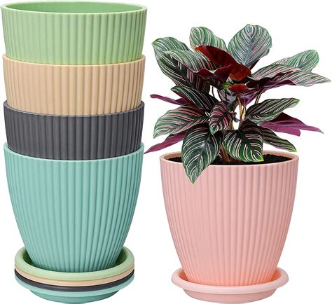 INKULTURE Plastic Round Flower Pot with Tray | Plant Pot for Home ...