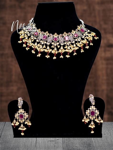 AD Stone Necklace | Buy Victorian Red Stone Parrots AD Necklace – Nithilah