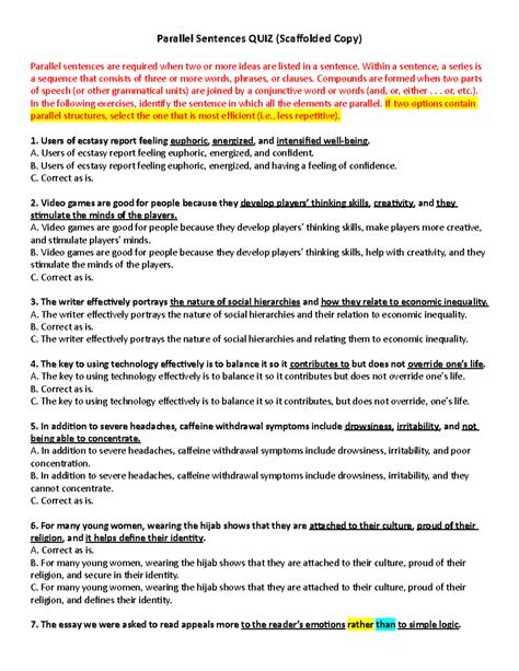 Parallel Sentences Quiz-Scaffolded Copy - Parallel Sentences QUIZ ...