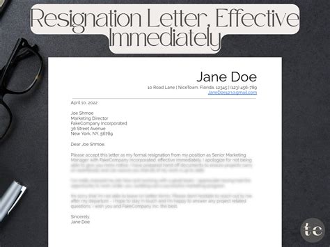 Examples of Resignation Letter Effective Immediately