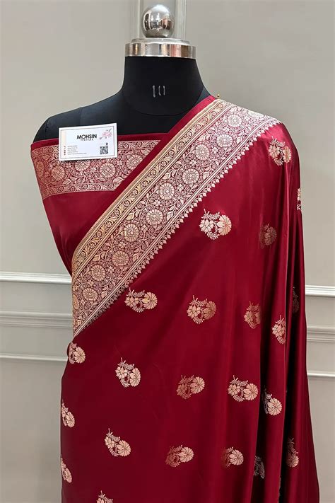 Maroon Golden Flower Katan Silk Banarasi Saree – Mohsin Textiles