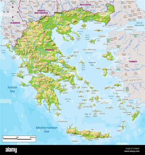 Detailed physical map of Greece Stock Vector Image & Art - Alamy