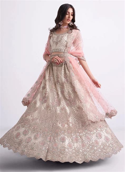 Premium Off White Heavy Embroidered Net Designer Lehenga – Gunj Fashion
