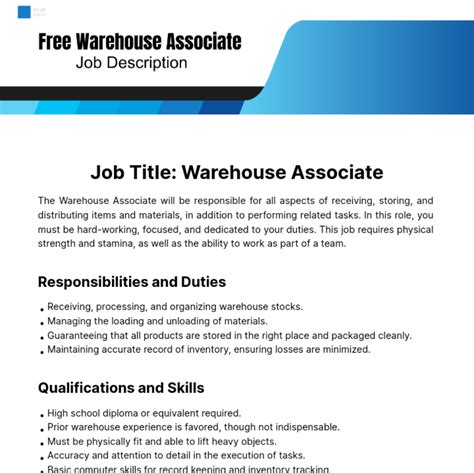 Job Description For Warehouse Associate at Eden Disney blog