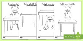 Teddy Bear Prepositions Colouring Pages English/Romanian