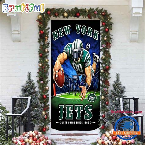 NFL New York Jets Mascot Football Christmas Door Cover, Football Xmas ...