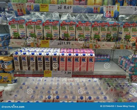Varieties Of Packaging And Brands Shelf Stable Milk Is Displayed On The ...