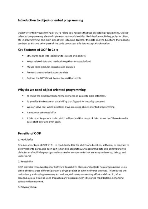 Ch-1: Introduction to Object-Oriented Programming (OOP) - Studocu
