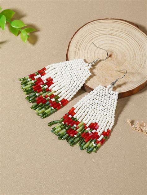 1pair Bohemian Style Floral Patterned Colorful Drop Earrings For Women ...
