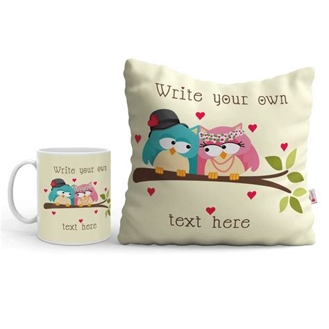 Personalized Text with Bird Design Combo: Pillow, Fillers & Mug - Indigifts