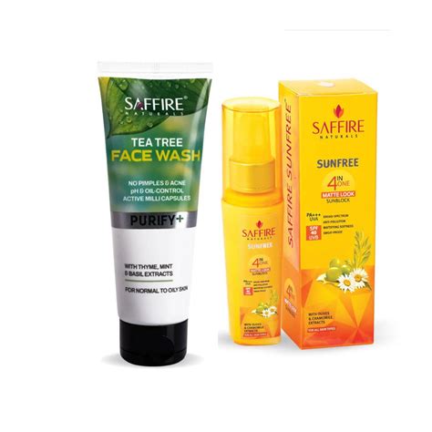 Tea Tree Face Wash & SPF 40 Sunblock Matte Sunscreen Combo, Remove Pim