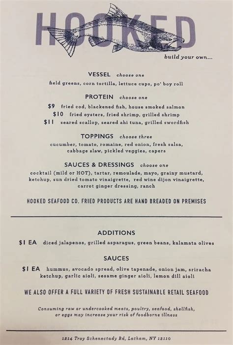 Menu at Hooked Seafood restaurant, Newtonville