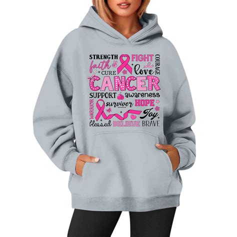 Nokdvo Breast Cancer Hoodies for Women Oversized Pink Ribbon Survivor Cancer Awareness Hoodiess ...