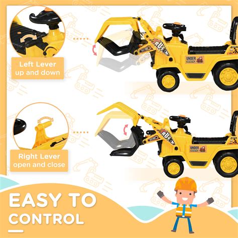 Buy Aosom Kids Excavator Ride-on Pulling Cart with Sound Effects, Kids ...