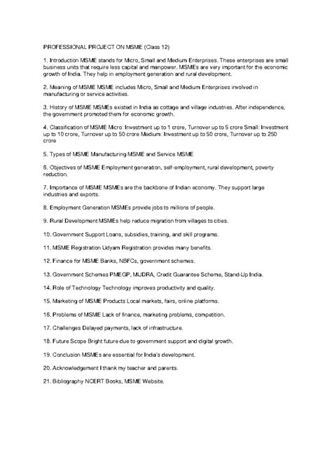 Class 12 MSME Project: Comprehensive Study Notes - Studocu