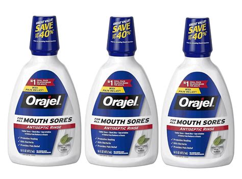 Orajel Antiseptic Mouth Sore Rinse 16oz (Pack of 3) - Relief for Mouth ...